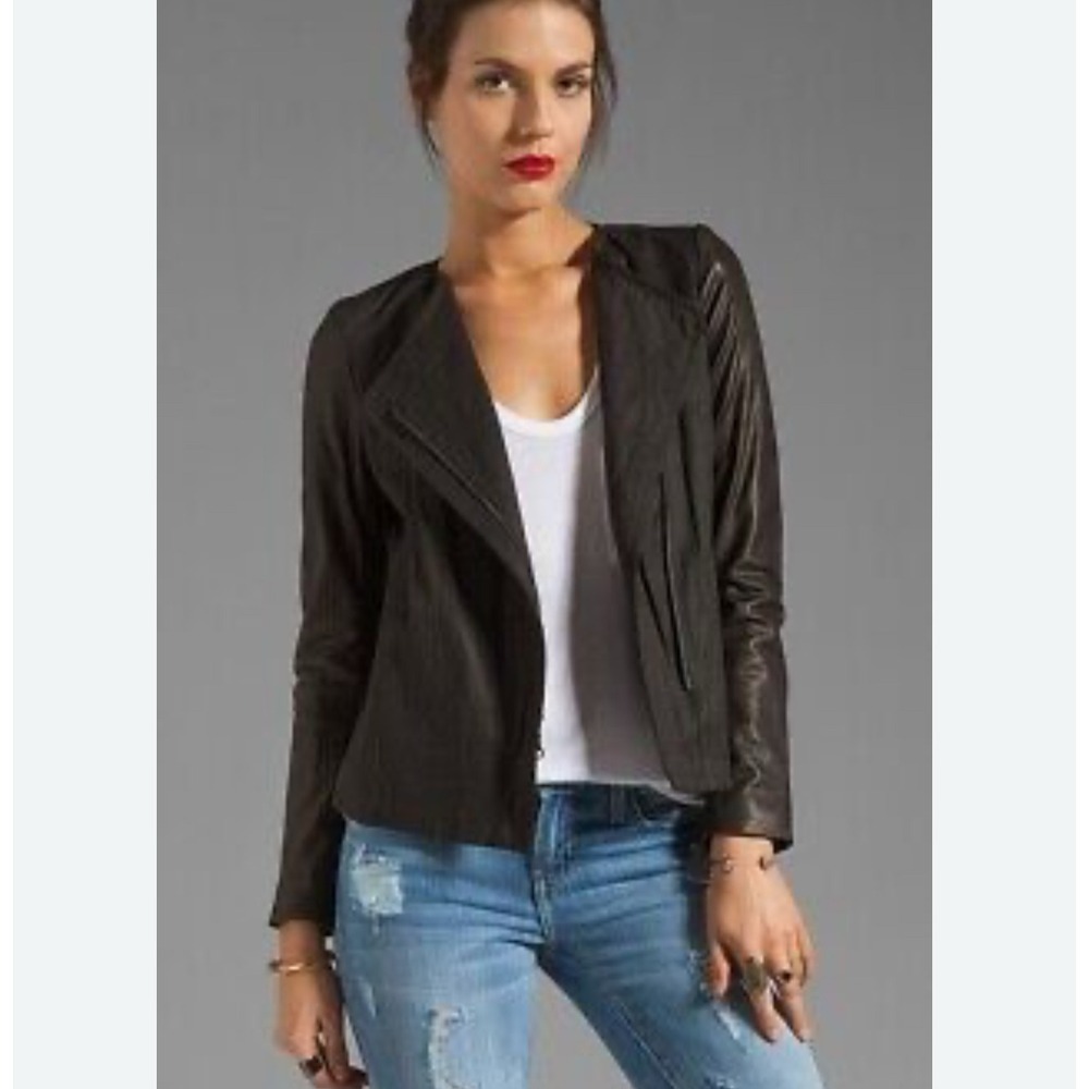 Vince Womens Lamb Leather Asymmetrical Zip Moto Jacket Size Small Black